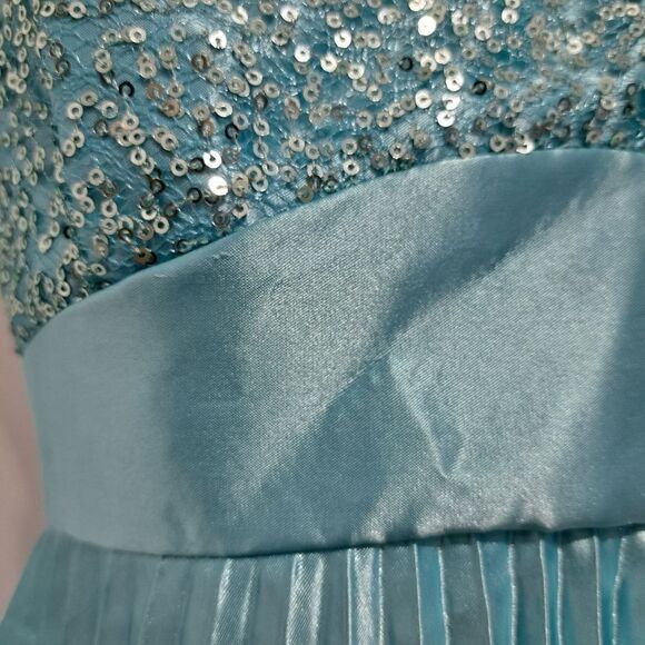 Vintage Jessica McClintock For Gunne Sax Pleated Sequins Cocktail Turquoise  S 7 - Picture 9 of 13